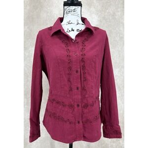 Reba Western Embroidered Button Front Shirt Size XL Pink Boho Rodeo Top